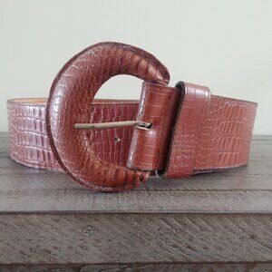 Vintage real leather very wide belt Principles Hong Kong brown snakeskin 30